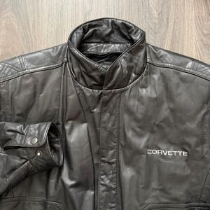 Reed Sportswear Corvette Black Leather Bomber Jacket Mens XL Vintage Racing Moto